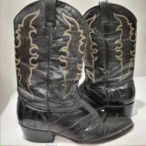 JE-VER EXOTIC LEATHER MENS COWBOY BOOTS BLACK SIZE 13.5 - Picture 4 of 9